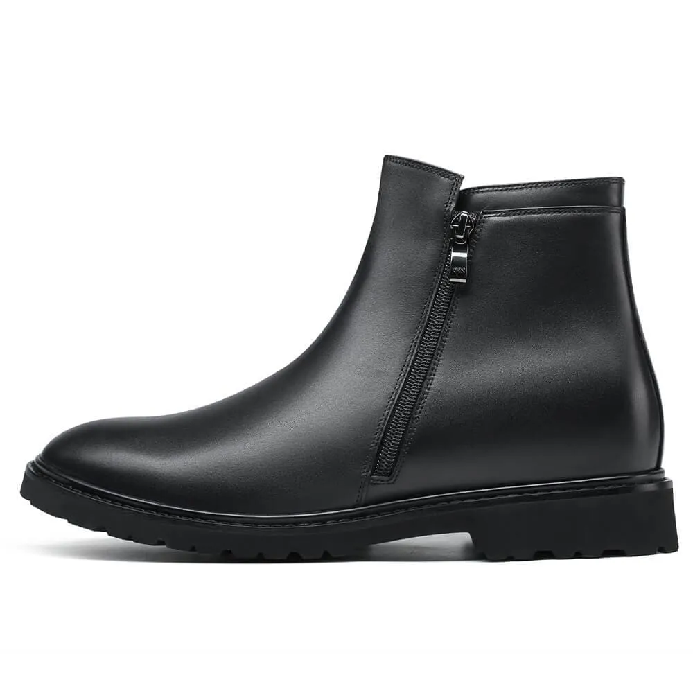 8 CM / 3.15 Inches CMR CHAMARIPA Height Increasing Shoes - Men's Black Side Zipper Elevator Boots