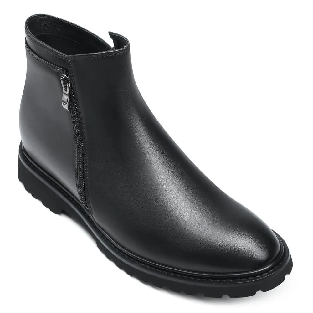 8 CM / 3.15 Inches CMR CHAMARIPA Height Increasing Shoes - Men's Black Side Zipper Elevator Boots