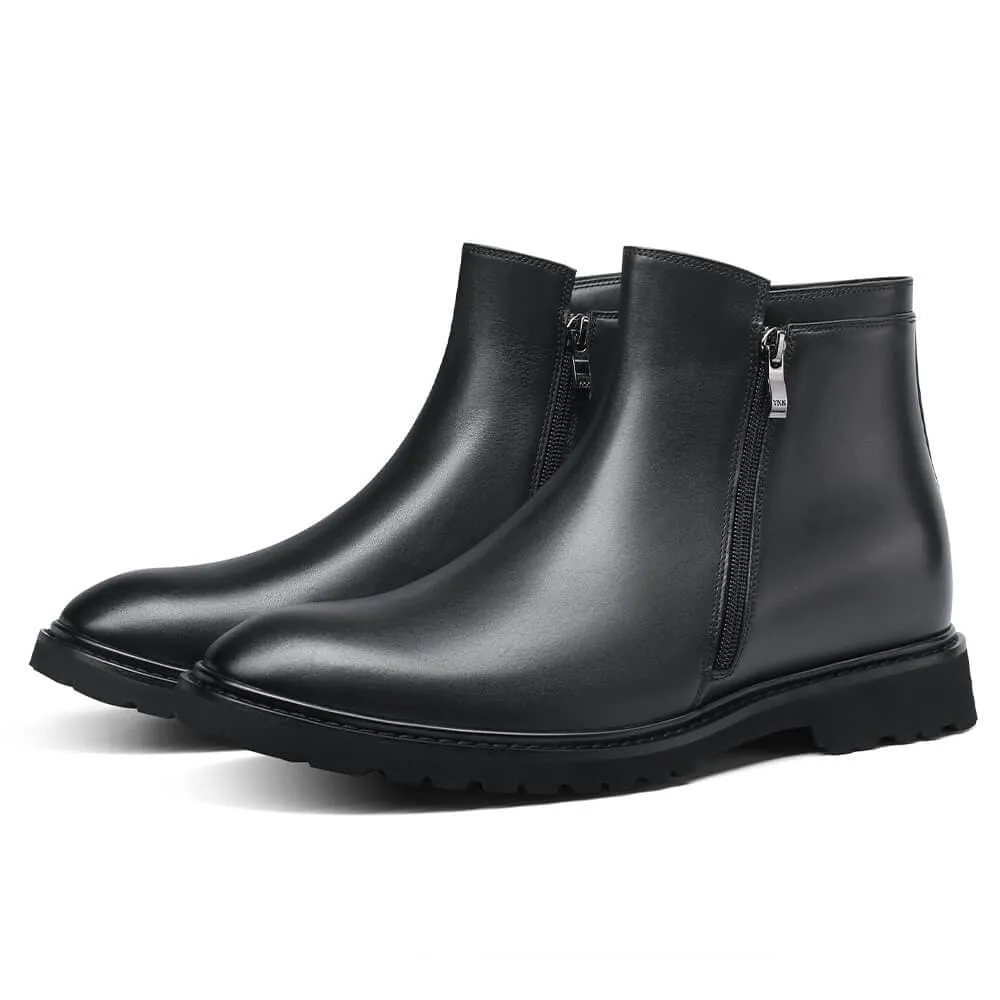 8 CM / 3.15 Inches CMR CHAMARIPA Height Increasing Shoes - Men's Black Side Zipper Elevator Boots