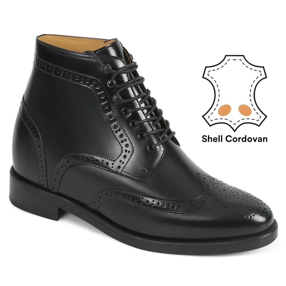 9 CM/3.54 Inches CMR CHAMARIPA Black Shell Cordovan Wingtip Elevator Boots for Men