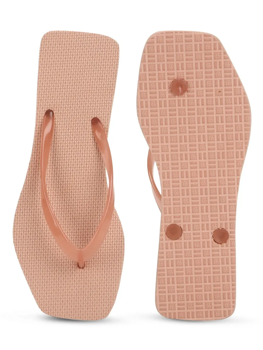 Beige EVA Flip Flops With Square Front