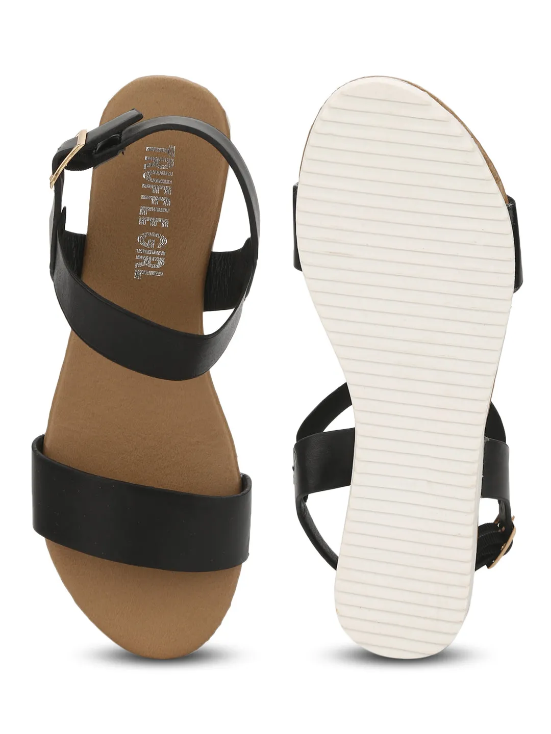 Black Ankle Strap Slip-on Sandals