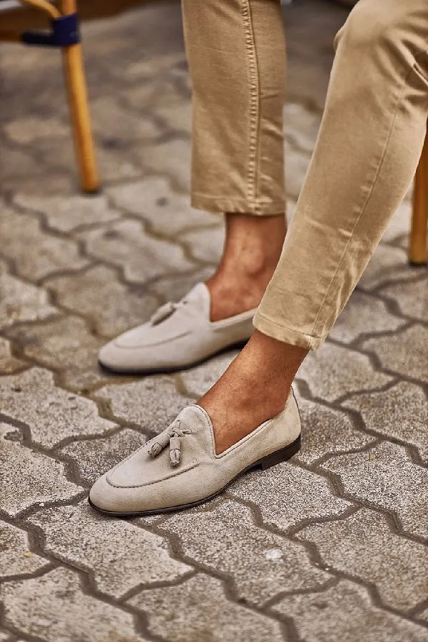 Brabion Levanzo Beige Suede Tassel Loafers