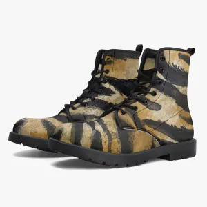 Brown Tiger Striped Unisex Boots, Orange Tiger Animal Print Designer Best Winter Hiking Boots For Men or Women (US Size 5.5-12)