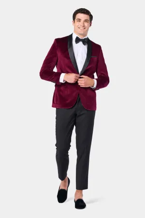 Burgundy Velvet Shawl Lapel Tuxedo