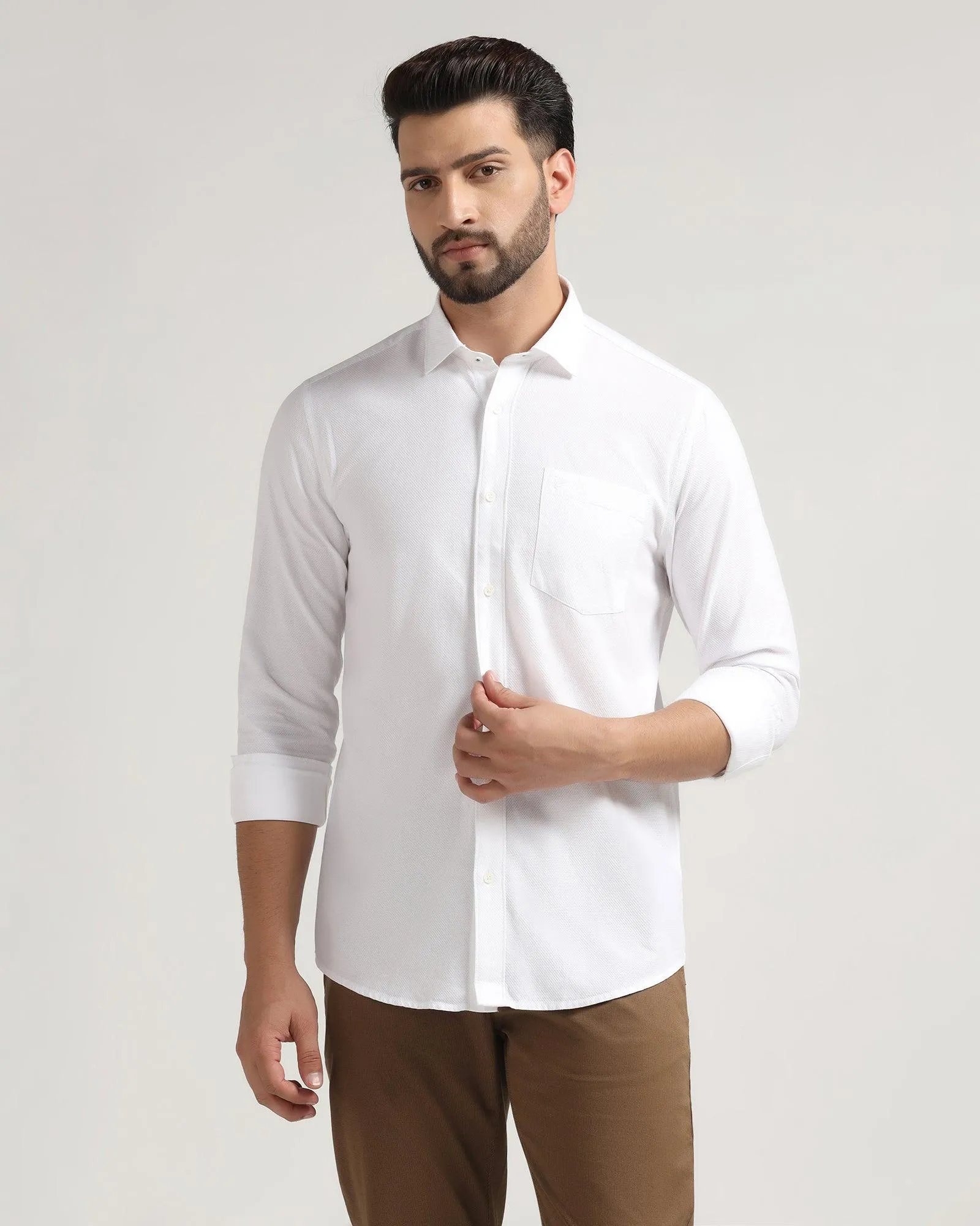 Casual White Solid Shirt - Jolt