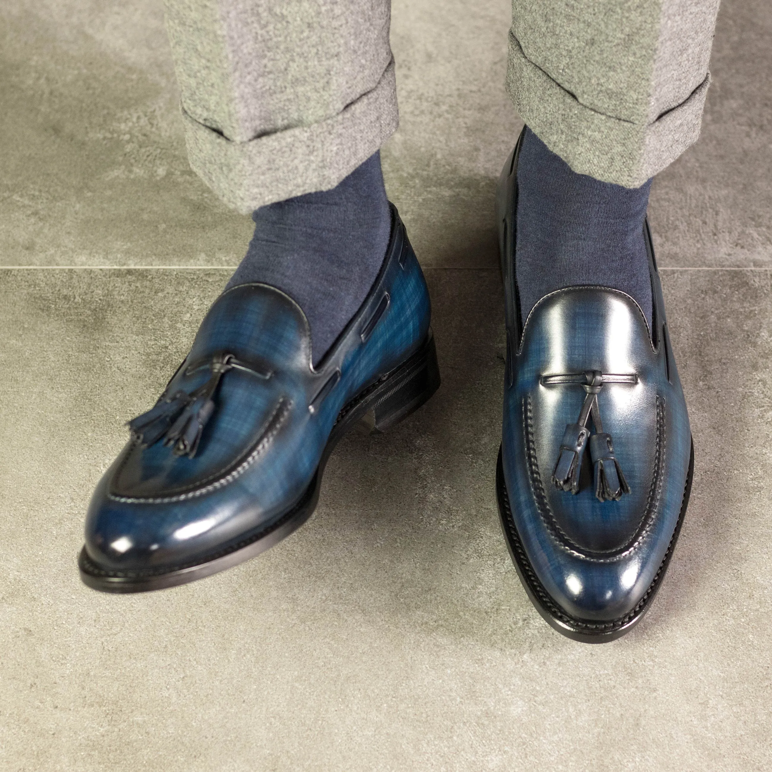 Denim Blue Patina Tassel Loafers