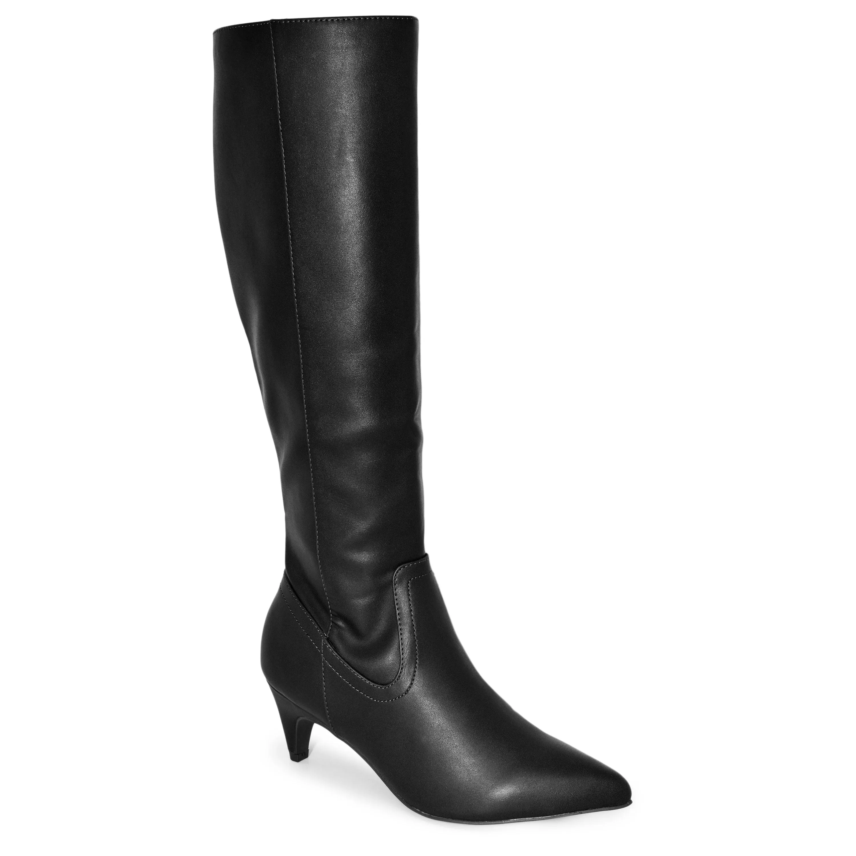 FERA-21A Pointed Toe Kitten Heel Knee High Boots