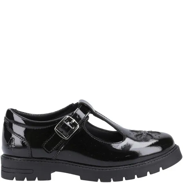 FIONA Girls Leather T-Bar Shoes Patent Black