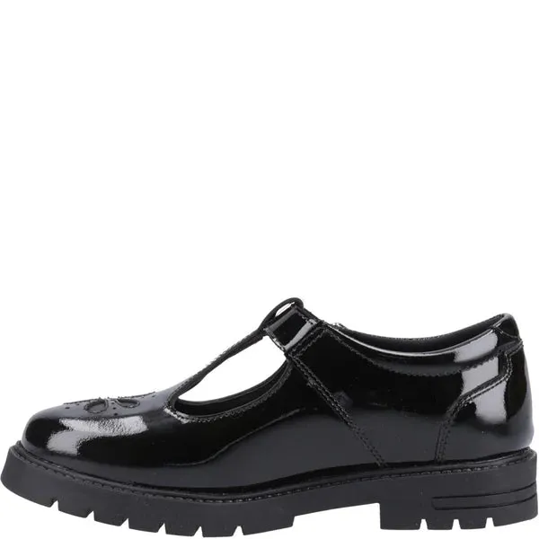 FIONA Girls Leather T-Bar Shoes Patent Black