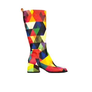 Gogo - Retro - Women's leather block heel knee-high boot in vintage print