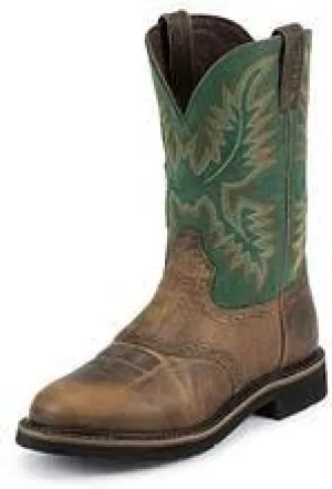 Justin Men's (SE4670) Stampede Work Boot   11" Blade Green w/Tan Round Toe Pull-On