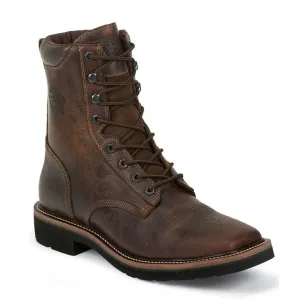 Justin Men's (SE681) 8" Rugged Tan Leather Square Toe Lace-Up Work Boot