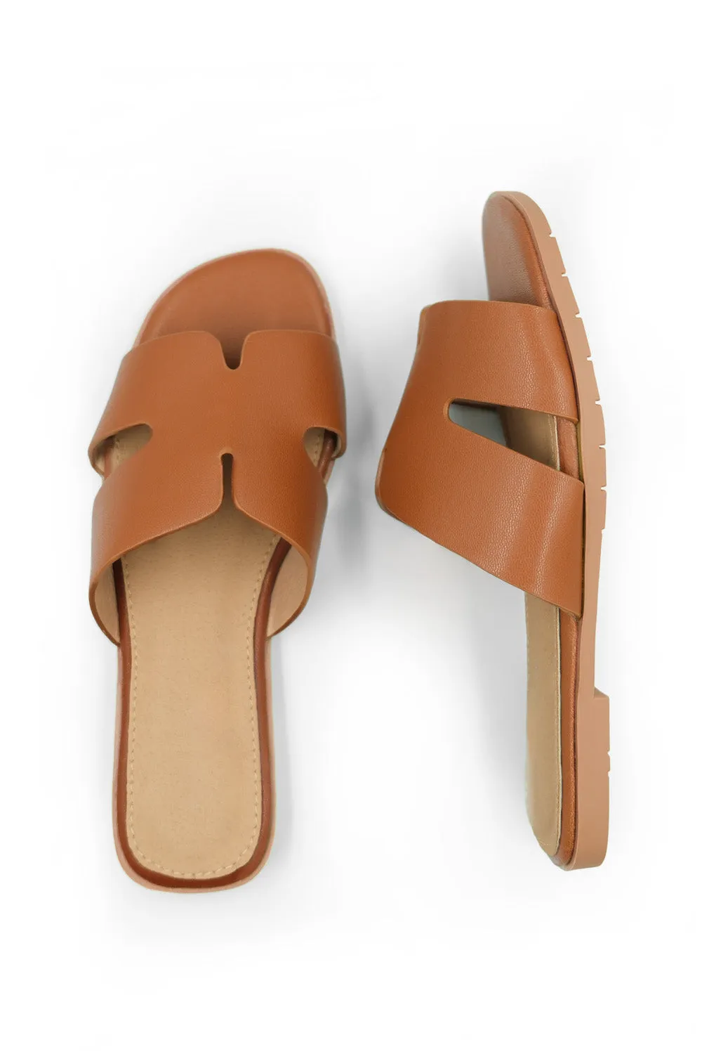 MAE PU STRAP SANDALS IN TAN FAUX LEATHER