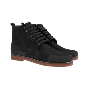 Men's Distressed Black Suede Biker Boots, Water-Repellent, Crepe Sole