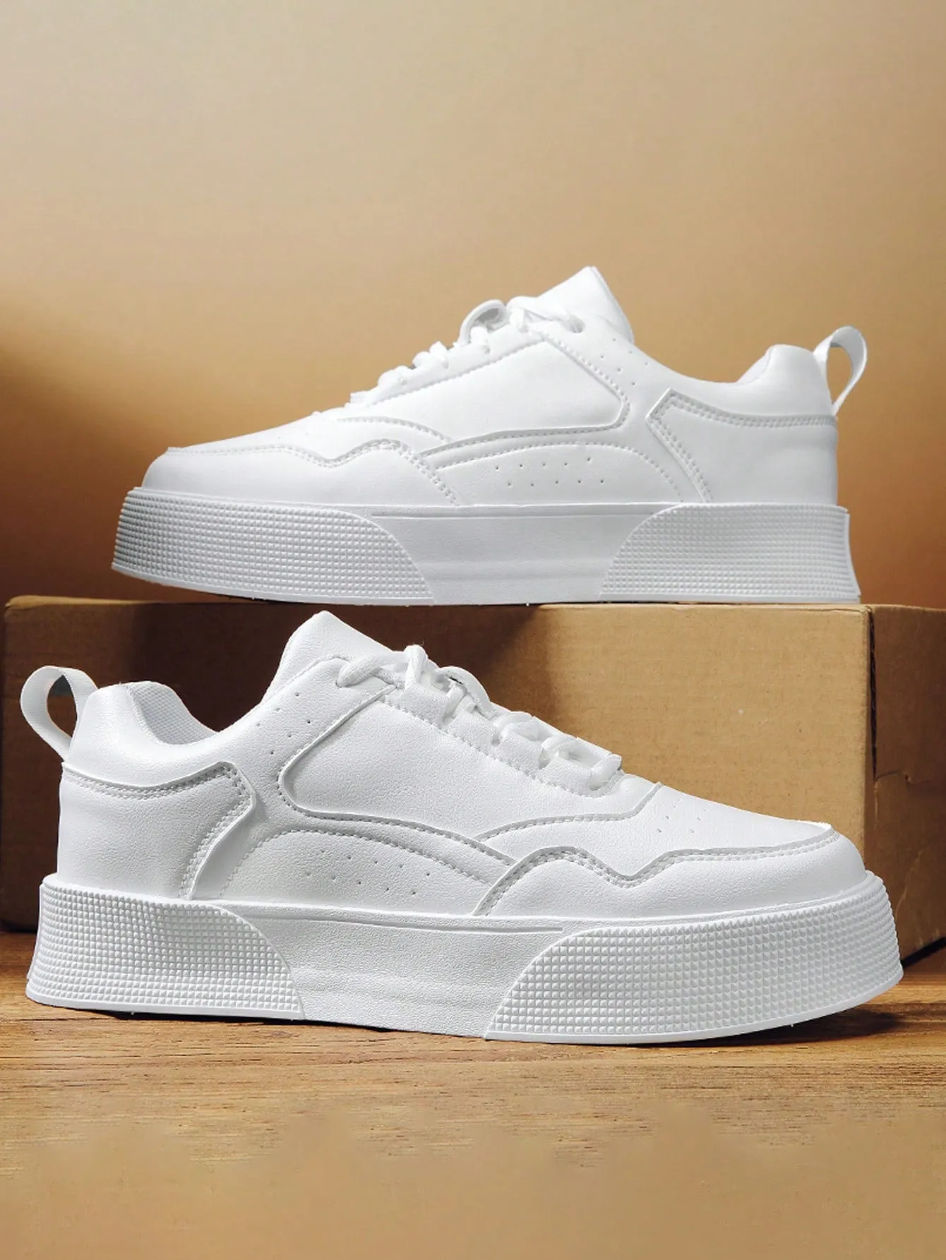 Men's New Style Thick Bottom Height Increasing Breathable White Shoes,