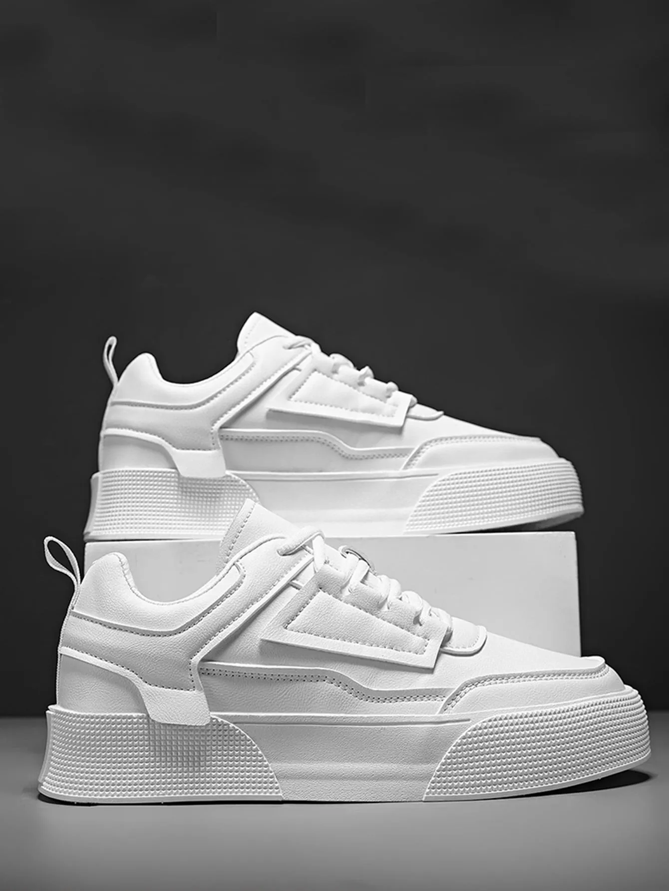 Men's New Style Thick Bottom Height Increasing Breathable White Shoes,