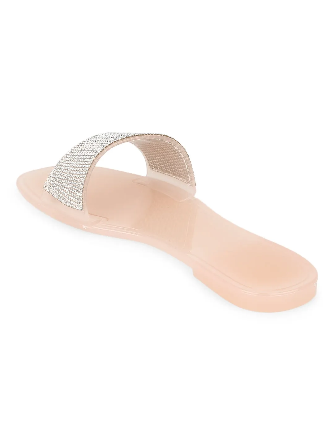 Nude PVC Diamante Stripe Slip On Flats