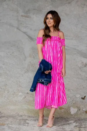 Painted Stripes Off The Shoulder Maxi Dress