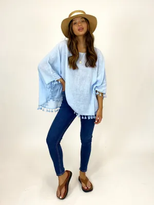 Pearl Powder Blue Fringe Kaftan