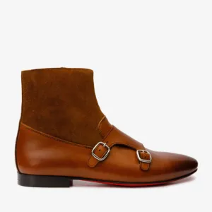 Preston Tan Leather & Suede Double Monk Strap Ankle Men Boot