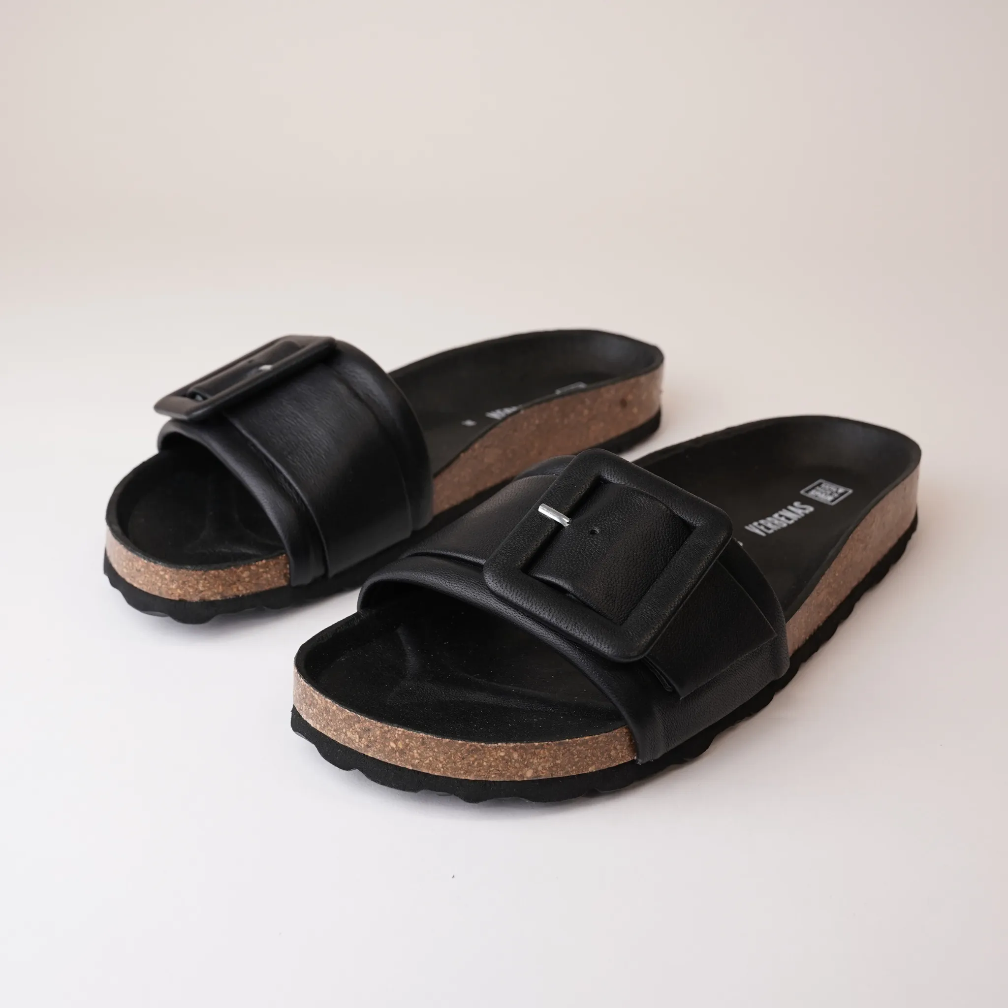 Reiko Black Leather Slides