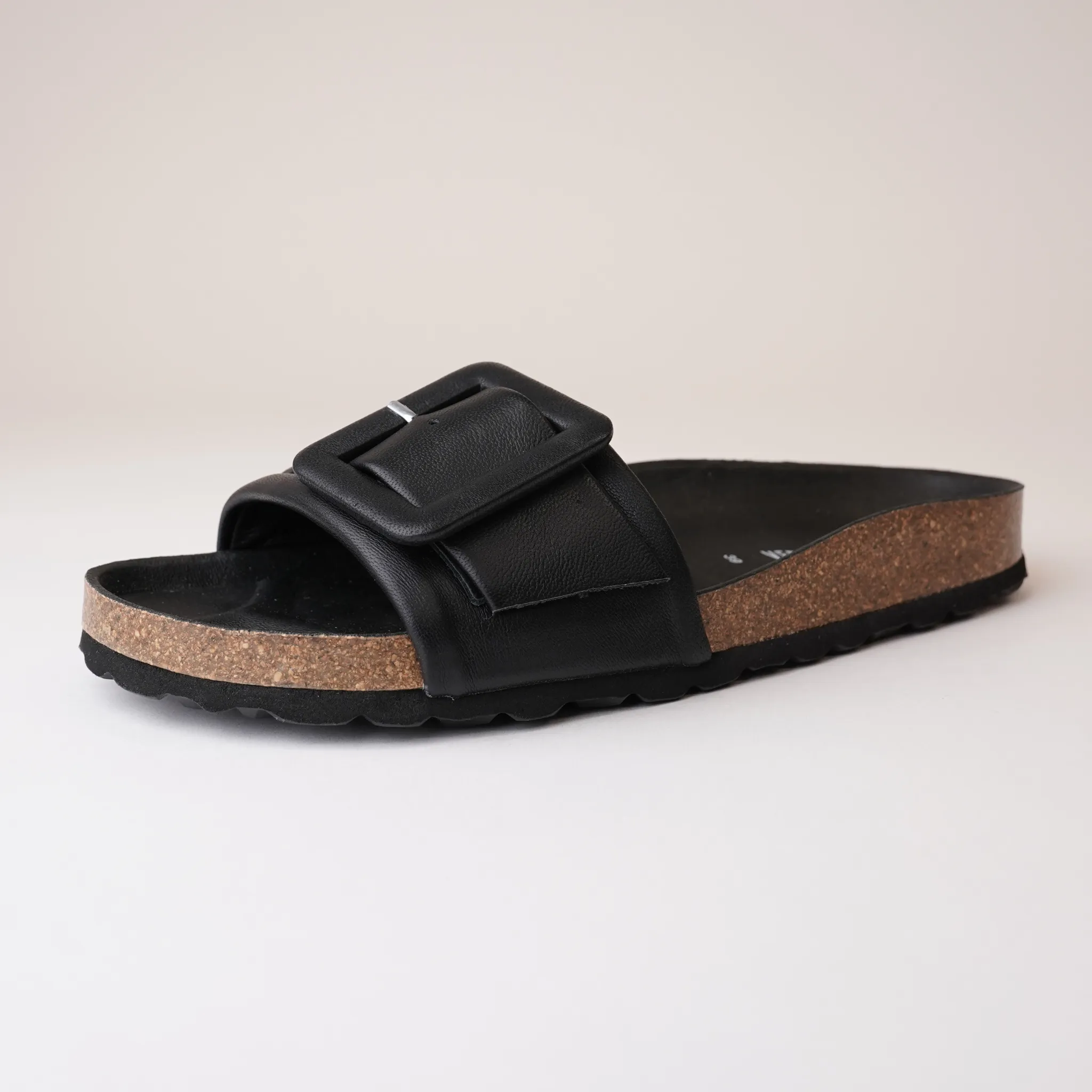 Reiko Black Leather Slides