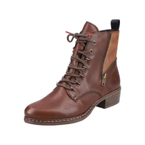 Rieker Y0800-24 Ladies Brown Zip & Lace Ankle Boots