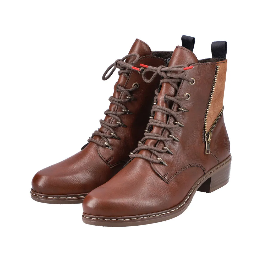 Rieker Y0800-24 Ladies Brown Zip & Lace Ankle Boots