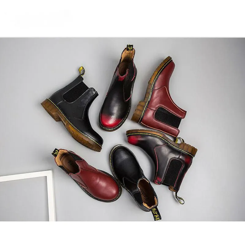 Round Tip Chelsea Winter Style Men Leather Boots