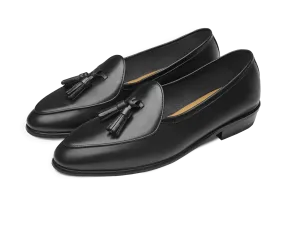 Sagan Classic Tassel Loafers in Black Drape Calf with Rubber Sole