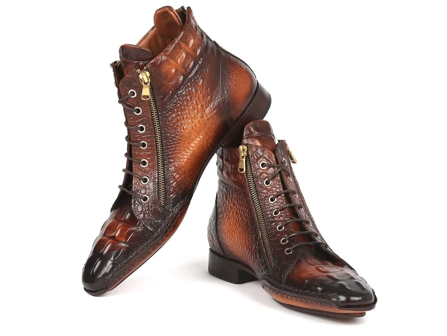 Sophisticated Crocodile-Textured Calfskin Zipper Boots for Men