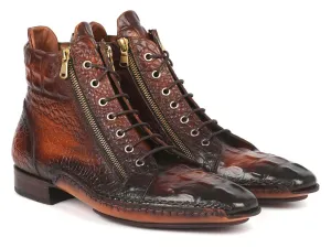 Sophisticated Crocodile-Textured Calfskin Zipper Boots for Men