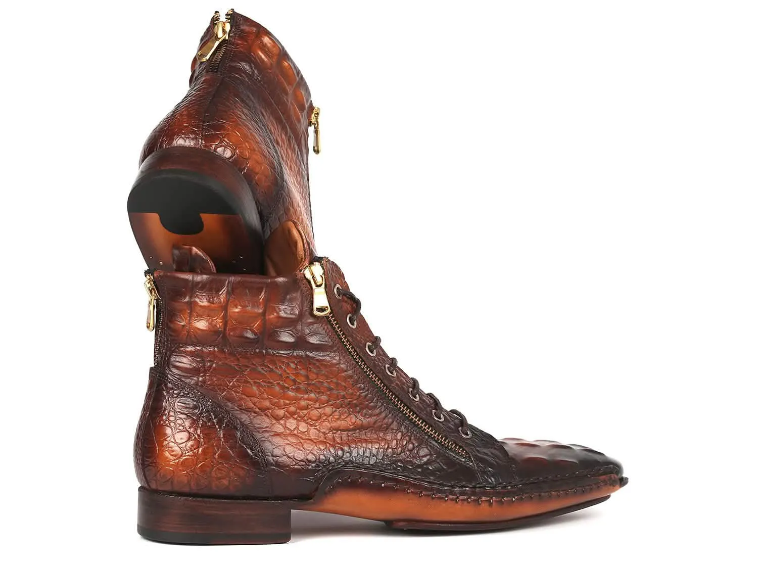 Sophisticated Crocodile-Textured Calfskin Zipper Boots for Men