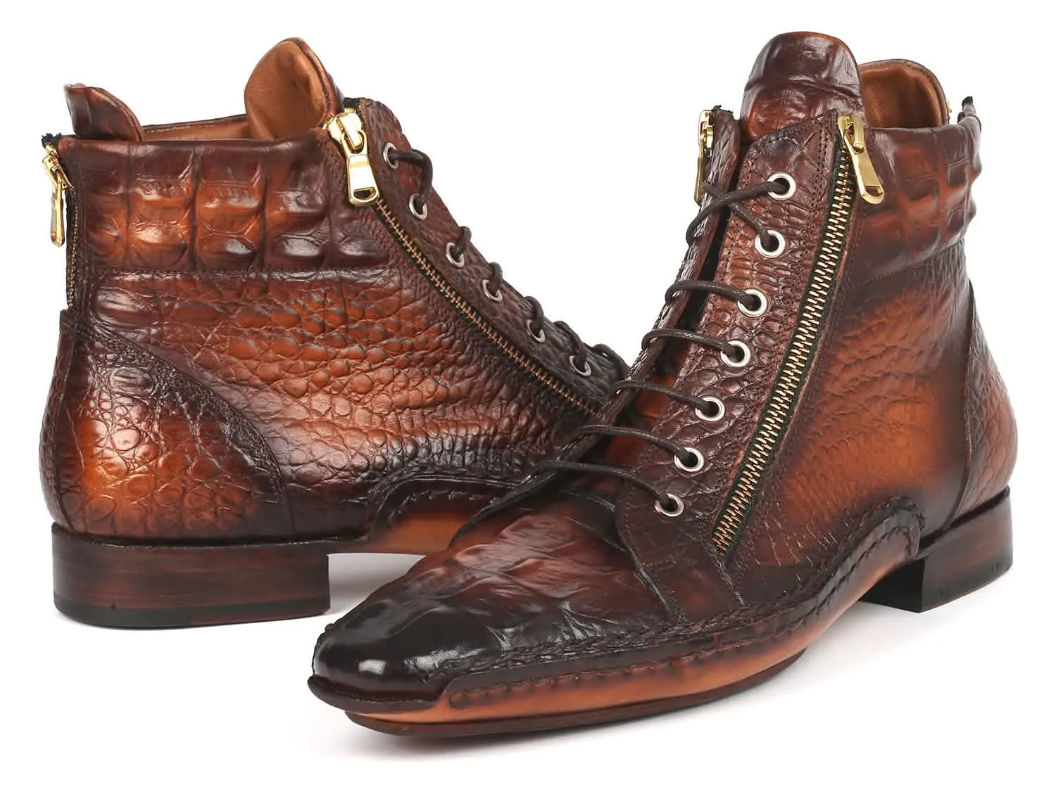 Sophisticated Crocodile-Textured Calfskin Zipper Boots for Men