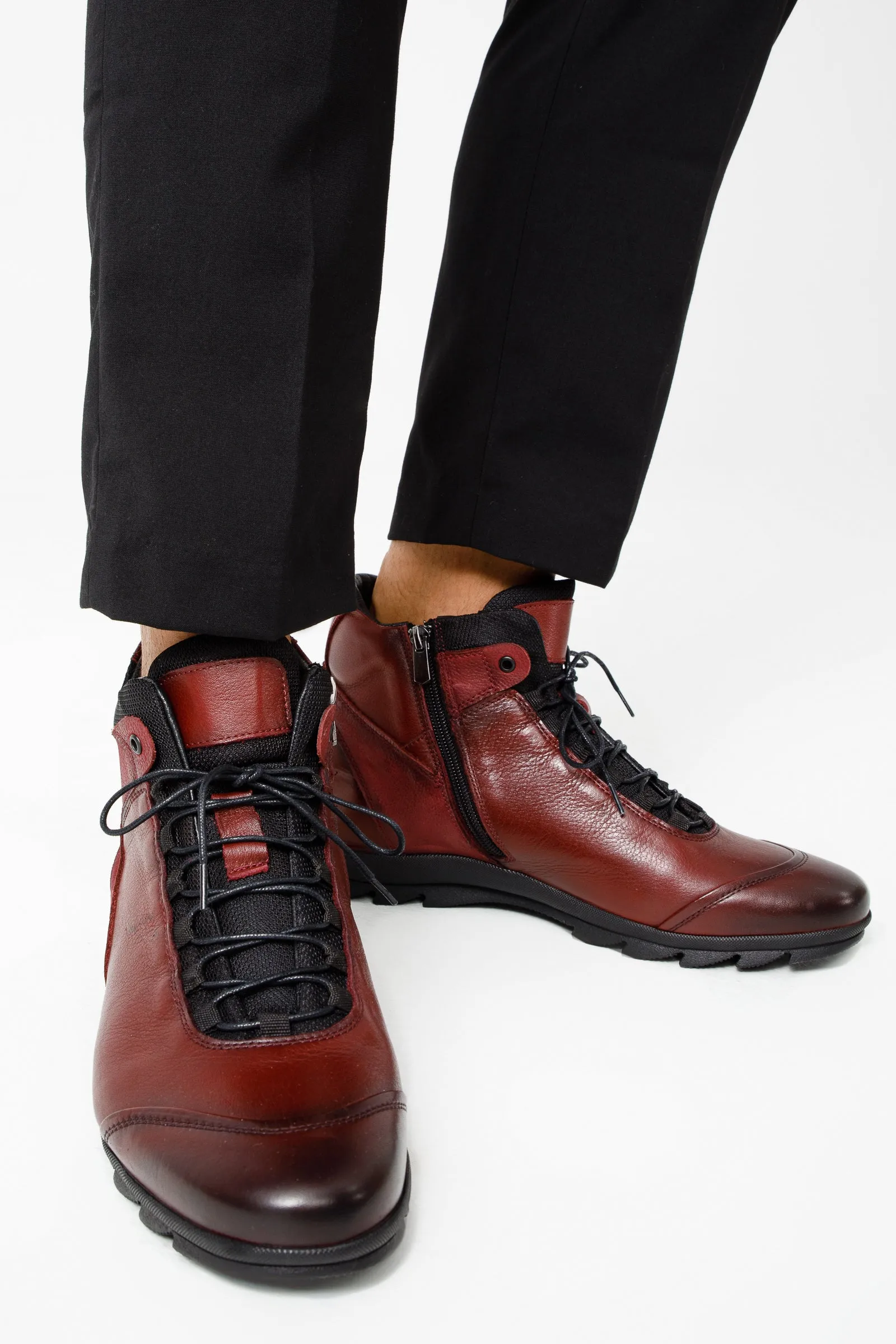 The Houston Leather Burgundy Lace-Up Casual Men Boot with a Zipper