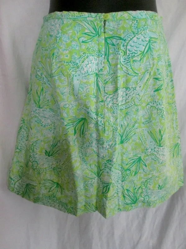 Womens LILLY PULITZER Cotton Mini SKIRT ALLIGATOR CROC GREEN 4 Shell Preppie