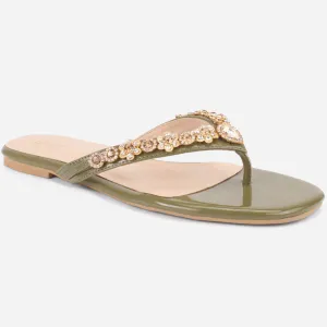 Womens "FARINA" Embellished V-Bar Summer Slippers