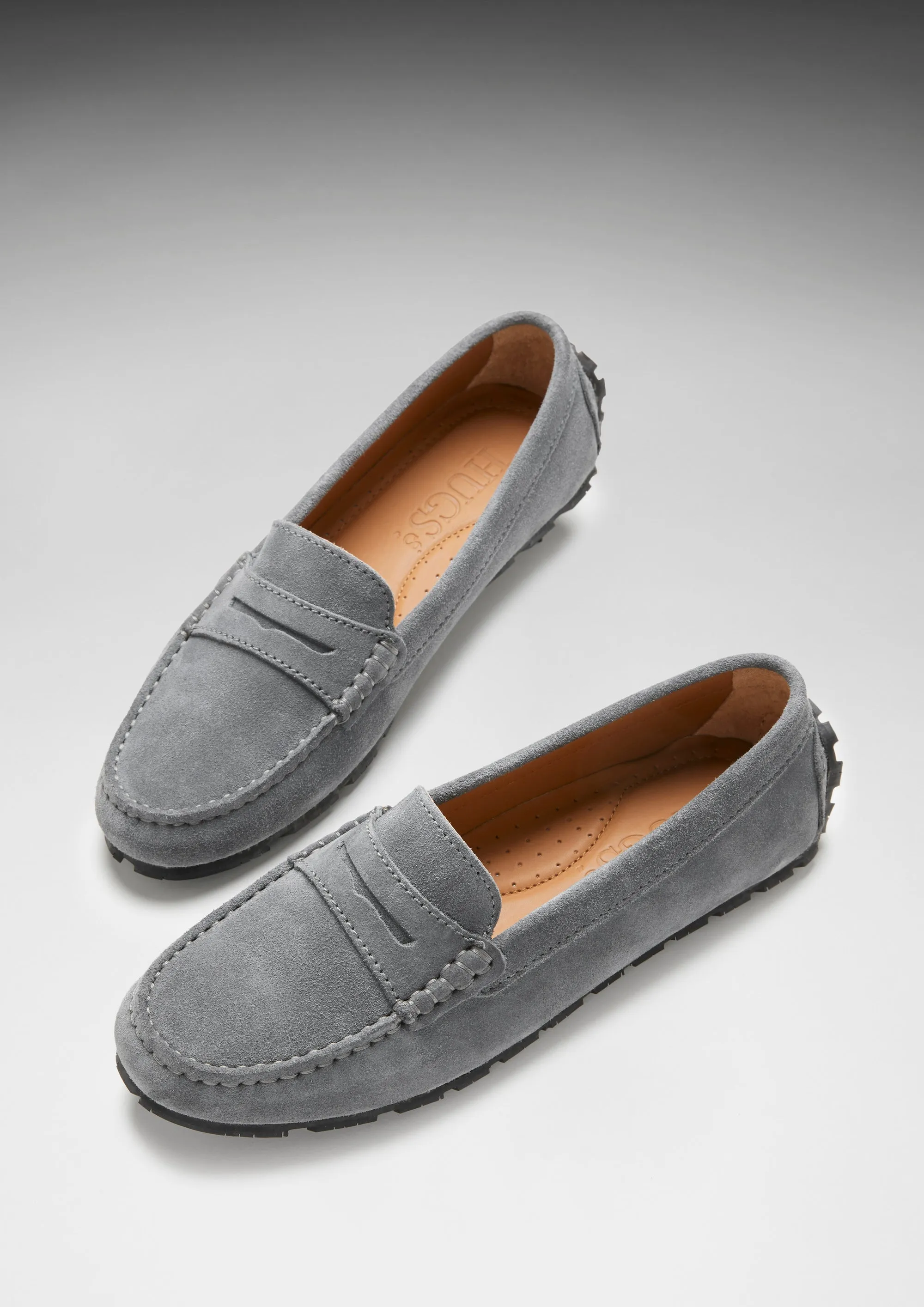 Women's Tyre Sole Penny Loafers, slate grey suede